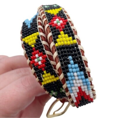 Vintage Cowhide Beaded Tooled Belt Colorado Souvenier Western Native American Vintage Cowhide Beaded Tooled Belt Colorado Souvenier  main image 3