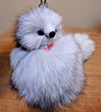 Large Fox Grey Frosted Brown Keychain Real Fox Fur Bag Charm Pendant Pom Pom