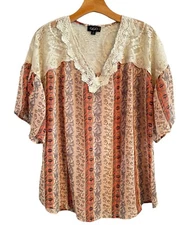 Gigio USA Blouse Size Small Pink Multi Lace Oversized Women Blouse Top 