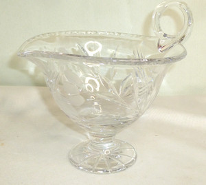 Vintage Clear Cut Pedestal Creamer Sauce Dish Gravy Boat Etched Bubbles in Glass