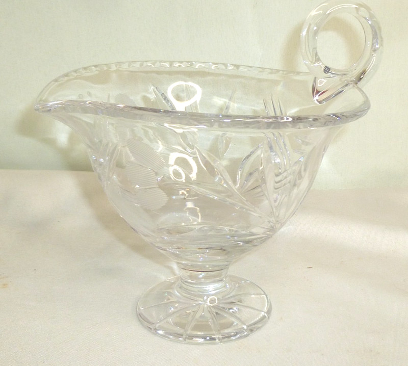 Vintage Clear Cut Pedestal Creamer Sauce Dish Gravy Boat Etched Bubbles in Glass