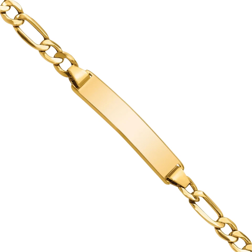 14K Solid Yellow Gold Figaro Link ID Bracelet - Image 2 of 4