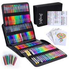 160 Colored Gel Pens for Adult Coloring & Crafts - Black Case More Ink
