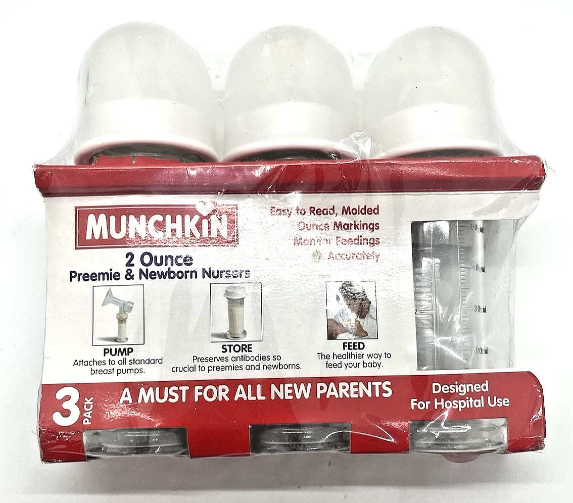 Munchkin 2 oz Preemie & Newborn Nursers clear baby bottles VTG Vintage 1997 RARE