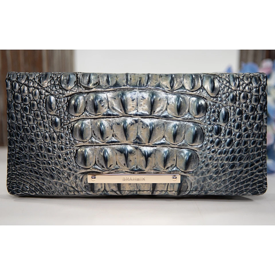 Cartera Brahmin Twilight Blue Ombre Melbourne Cuero Ady Doble Plegable Nueva con Etiquetas Foto 2 de 4