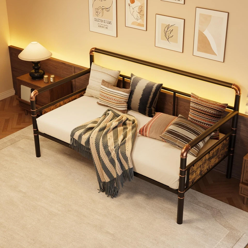 Sofá cama de metal con marco de sofá cama de tamaño doble soporte de listones de acero de alta resistencia para dormitorio Foto 4 de 4