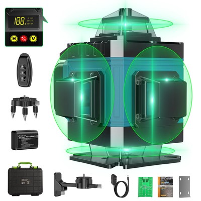 16 Line Laser Level 360 Self Leveling 4x360°Professional 4D Green Cross Line ...
