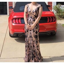 Jovani Full Length Sequin Evening Gown Size 4 Black Rose Gold Prom Formal