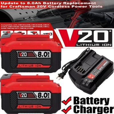 #ad 2PACK 20Volt For Craftsman V20 6.0Ah Li ion Battery CMCB204 CMCB202 Charger $22.99