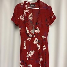 Reformation Red Floral Half Sleeve Knee-Length Dress