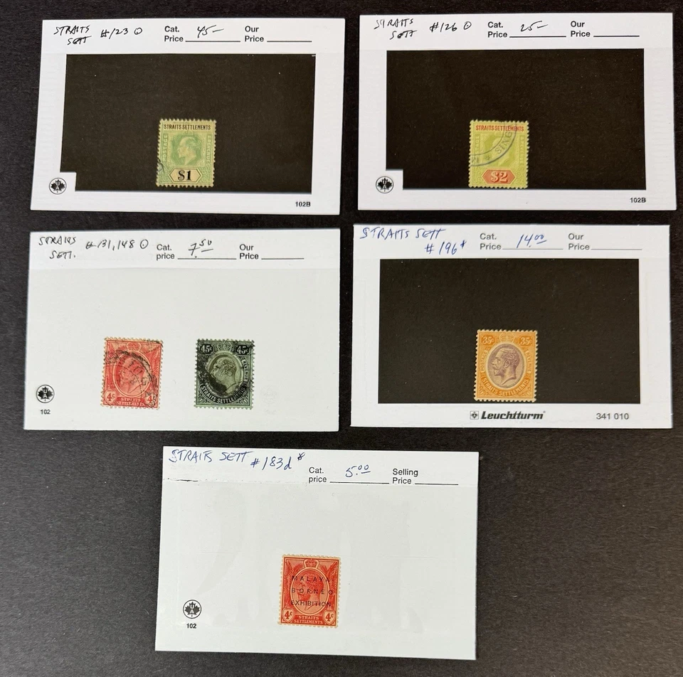 Straits Settlements, Mint & Used on 102 Cards, Total Scott Cat. Val: 263.00 - Image 3 of 3