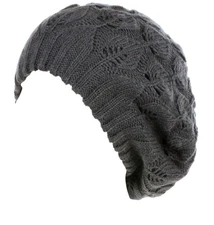 BYOS Winter Chic Warm Double Layer Leafy Cutout Crochet Knit Slouchy Beret Be...
