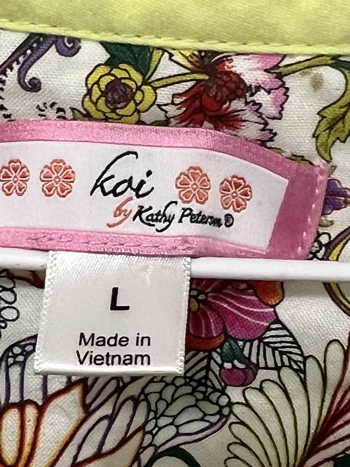 Koi By Kathy Peterson Womens Size Large Bright Yellow Scrub Top With Flowers - Image 3 of 4