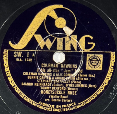Coleman Hawkins: Honeysuckle Rose / Crazy Rhythm 78 Tours rpm SWING SW. 1