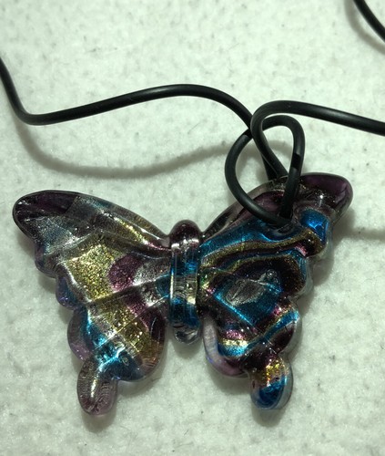 Glass Butterfly Pendant On Necklace - Picture 2 of 4