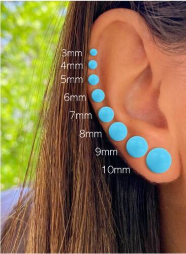 14K Solid Yellow Gold Post Set With Turquoise Ball Screw Back Studs - Picture 2 of 7