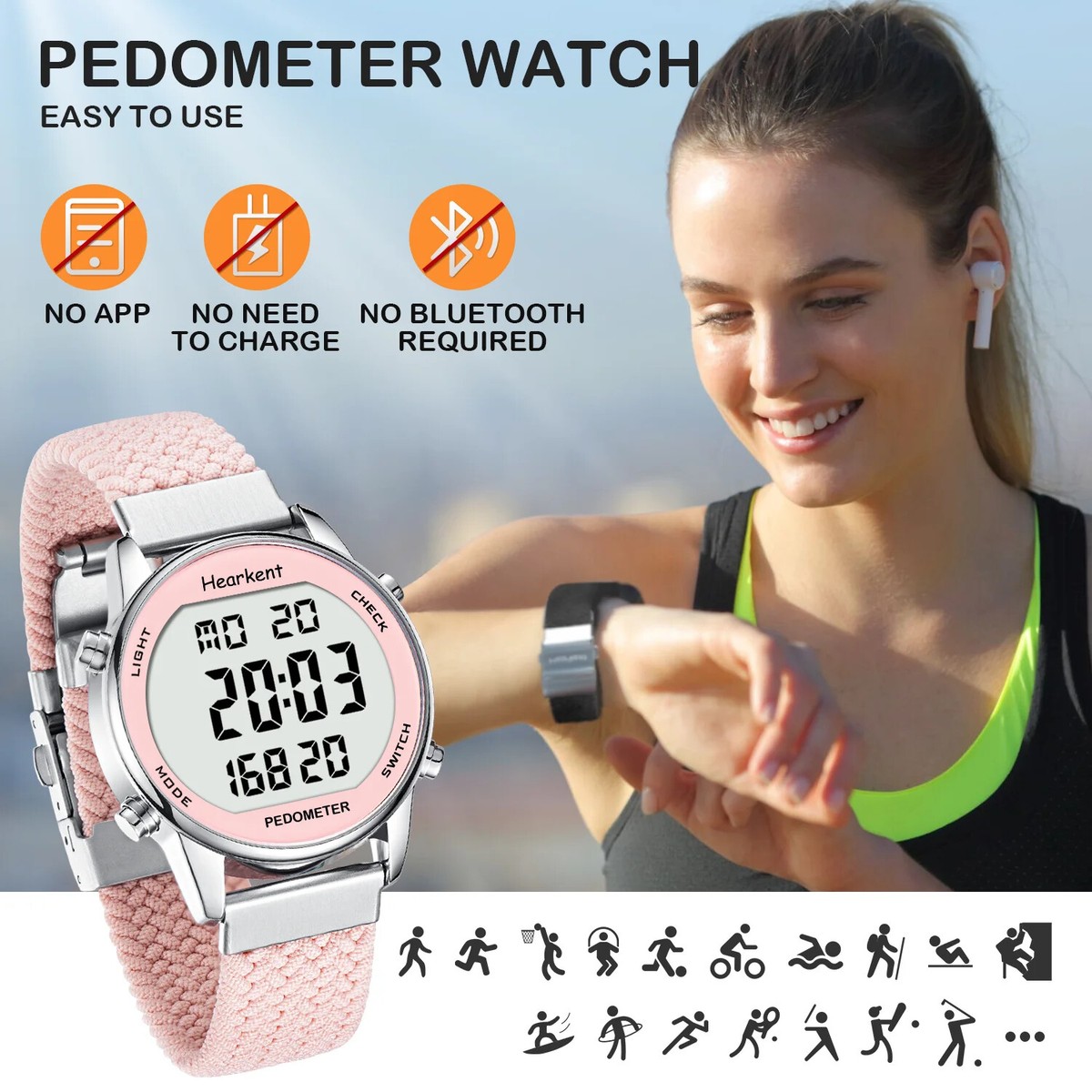 Pedometer Watch for Walking Tracker No App No Bluetooth Sport