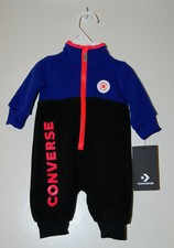 NWT Converse Infant Boys Black  Blue LS Full Length Fleece Romper sz Newborn