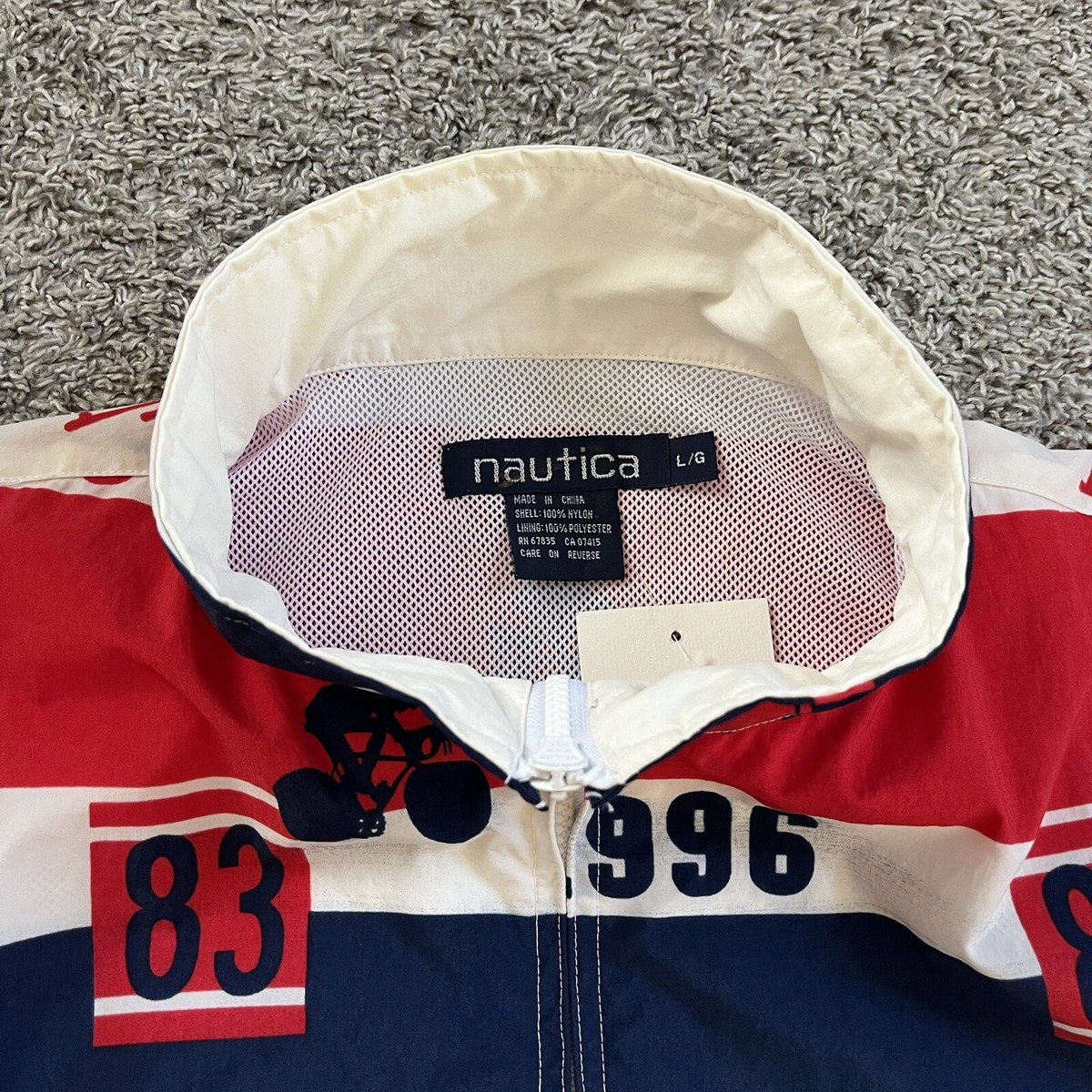 🔴Nautica Jacket Size Large All Over Print Windbreaker Rare 90's