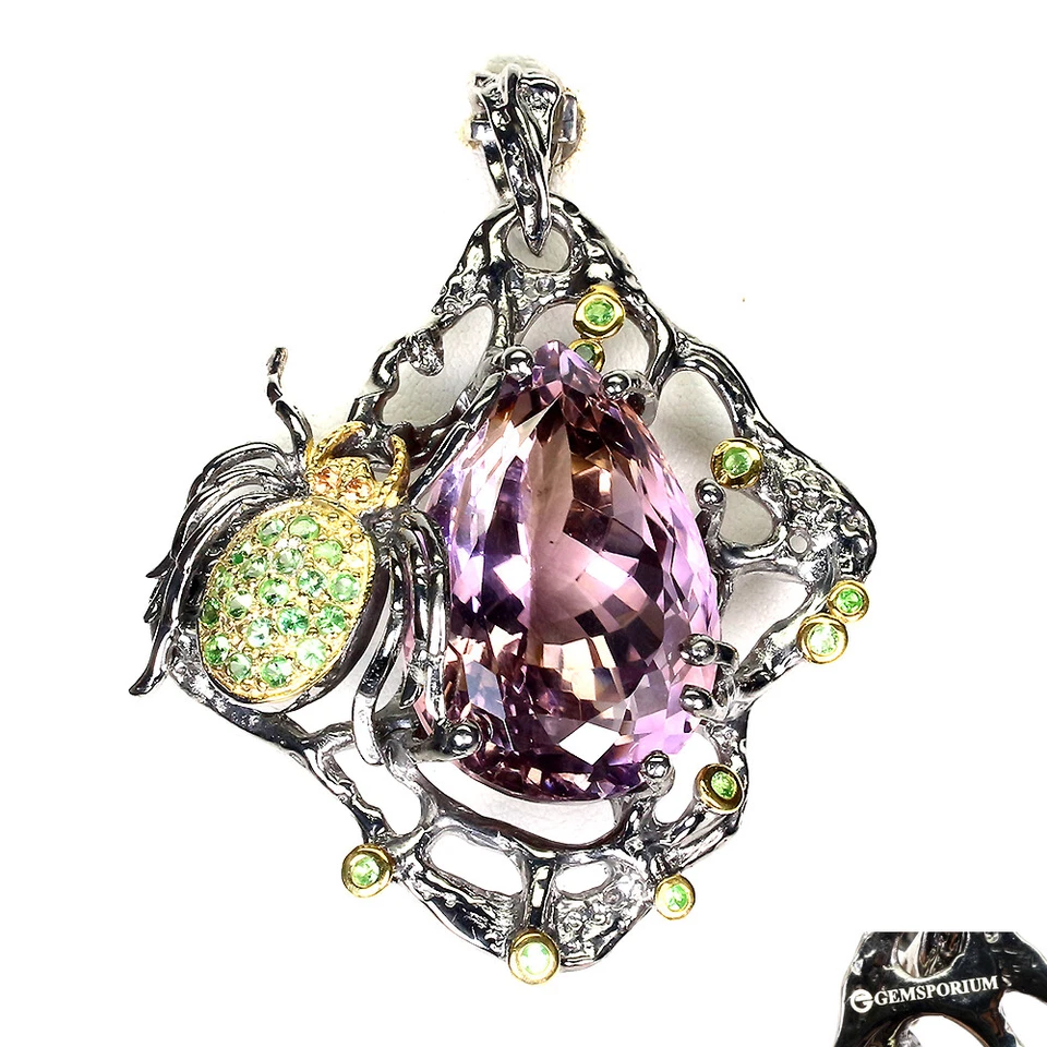 Colgante de plata de ley 925 49 quilates ametrino granate piedras preciosas joyería hecha a mano 💝 Foto 2 de 4