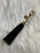 Black Tassel Bag Charm Keychain Key Fob Metal Stone Keyring Gold Black