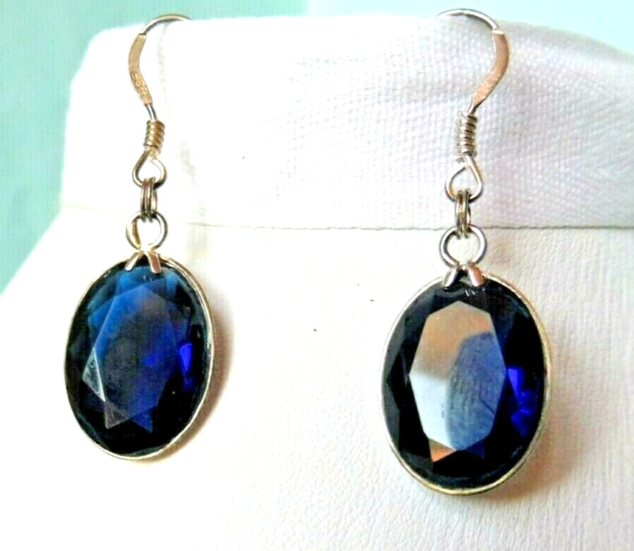 Boucles en cordiérite argent massif 925 bijoux pierres fines bleues 23x14x8mm