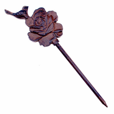 Decorative Garden Hose Guide Bird On Rose Cast Iron Flower Bed Stake 12.5'' T