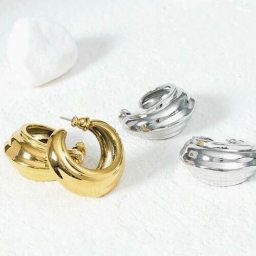Orecchini a cerchio donna classici 1" cerchio largo placcato oro bianco 18 kt gioielli - Foto 6 di 7