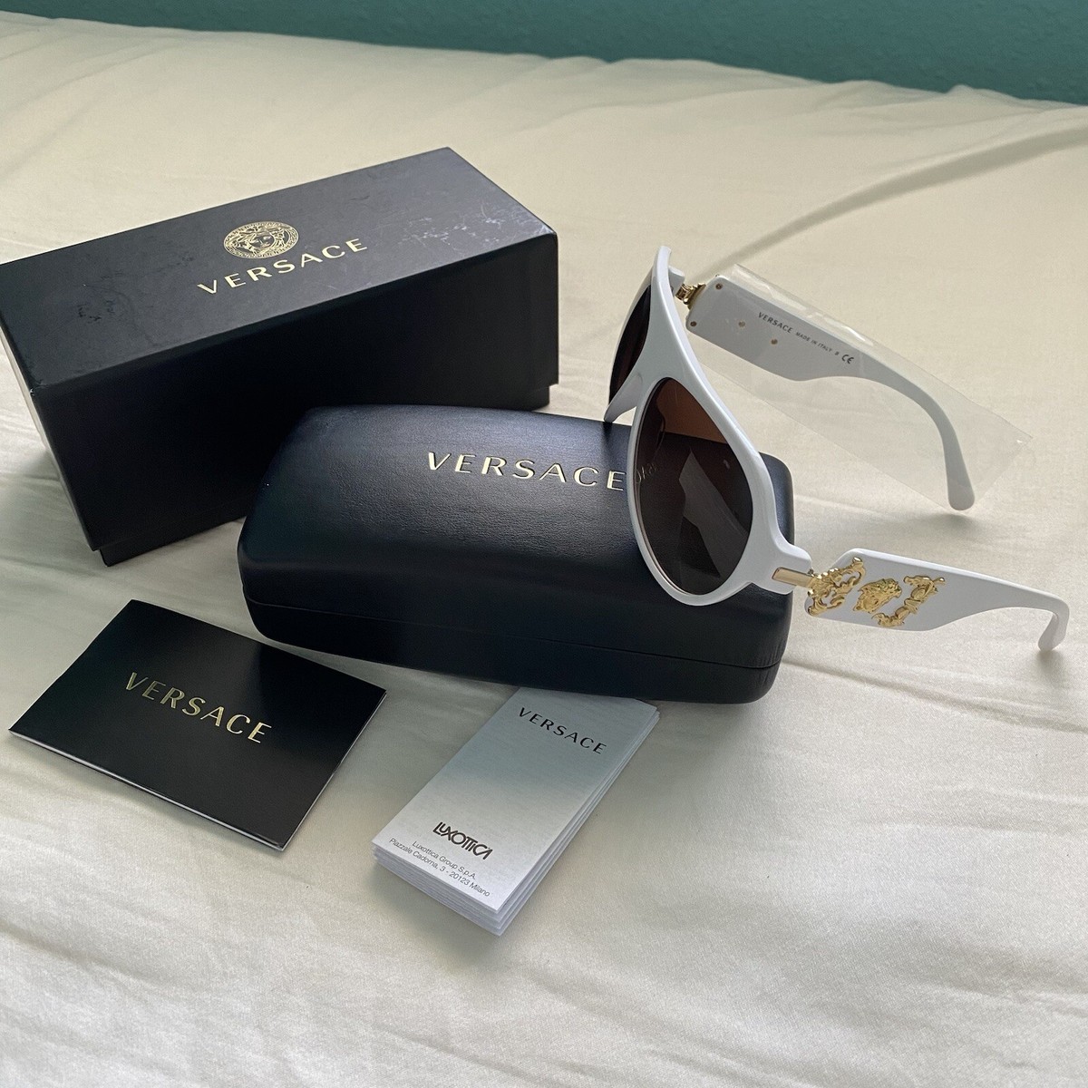Versace Sunglasses - White with Gold Accents - Designer 