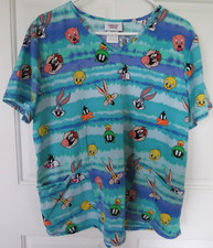 Looney Tunes Womens Medical Scrub Top Size XL Tie Dye Stretch Tweety Porky Bugs