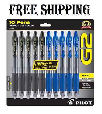 G2 Bold Premium Gel Pens Bulk Pack Of 10 Pilot G2 5 Black G-2 & 5 Blue Ink    
