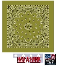 USA MADE Hav-A-Hank OLIVE GREEN PAISLEY BANDANA Face Mask Neck SCARF Head Wrap