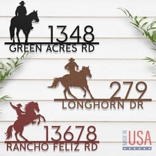 Country Style Custom Address Sign - 3 Cowboy Horse Ranch Farm Designs - 5 Colors