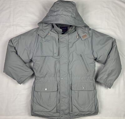 Gant Mens Down Parka Jacket Medium Gray Full Zip Removable Hood