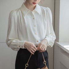 NP - Camicia a maniche lunghe in chiffon con scollo a V Blu M