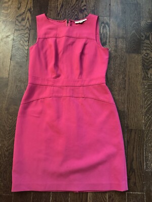 Ann Taylor Loft Womens Solid Hot Pink Sleeveless Dress Size 6 Sheath Shift  | eBay