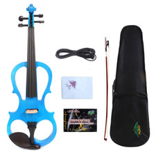 Yinfente Electric Silent Violin 4/4 Blue Free Case Nice Tone Solid wood EV5