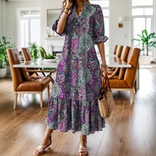 Plus Size Women Summer Floral V Neck Long Maxi Dress Holiday Swing Sundress
