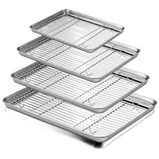 Image of Brand New Stainless Steel Baking Tray with Oil Drain Rack Set Oven & BBQ Pan