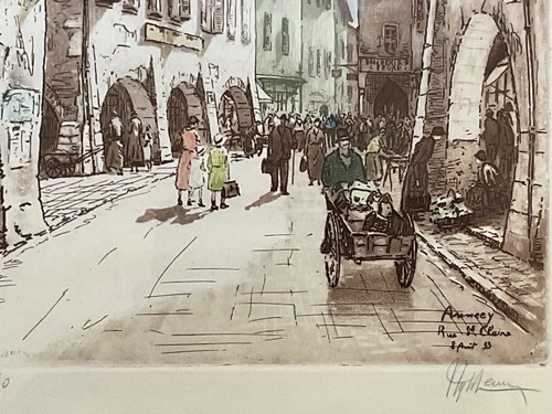 ANNECY France Rue St Claire 1933 signed Limited Ed Hand Tinted Lithograph Print - Picture 3 of 8