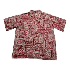 Barefoot In Paradise Hawaiian Shirt Mens L Red Floral Short Sleeve Button Up EUC