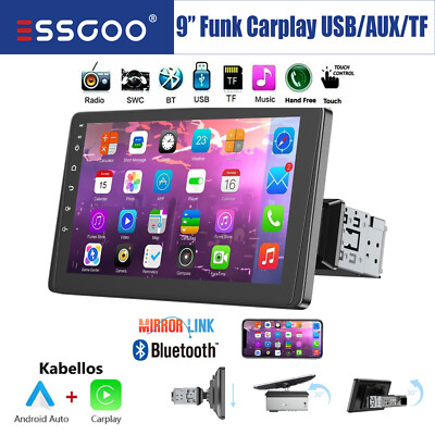 Single 1 DIN 9'' Autoradio Bluetooth Drahtlose CarPlay Android Auto USB TF AUX FM