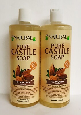2 Bottles Dr. Natural ~ Pure Castile Almond Soap with Shea Butter 32 fl ...