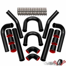 2.5" 63mm Universal Aluminum Turbo Intercooler Pipe Kit + Hose + Clamp Black