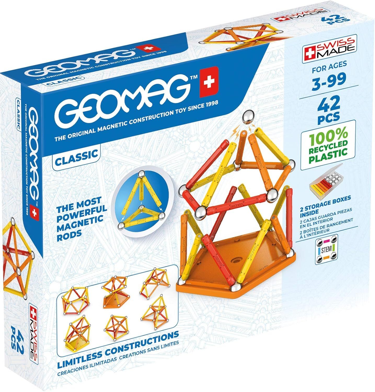 Geomag Magnetic Toys Classics 42-Piece Building Set for Kids Ages 3-99 | Swiss-M