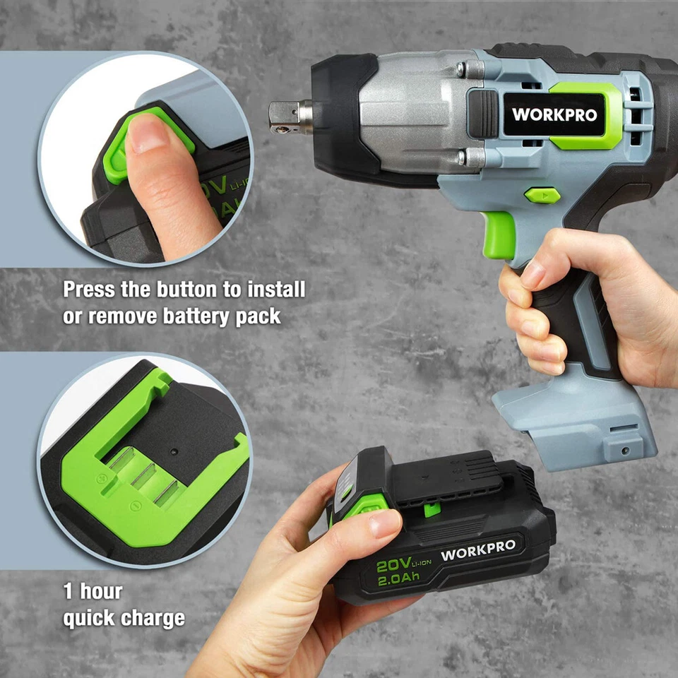 WORKPRO Impact Wrench 20V Cordless 1/2",2.0Ah Li-ion Battery with Quick Charger - Image 4 of 4