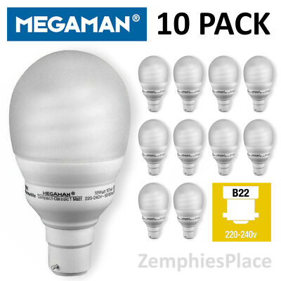 MEGAMAN 10er Pack - 18W B22 2700k Energiesparlampen 1000 Lumen CFL