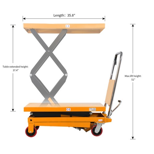 APOLLOLIFT Foot Operated Manual Hydraulic Double Scissors Lift Table Cart 770lbs - Picture 3 of 7