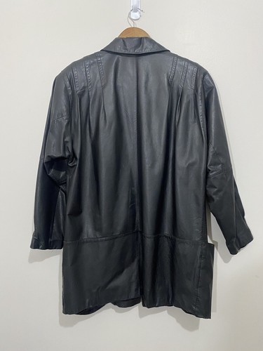 Vintage Women's Long Line Leather Jacket Mob Wife Bruno Giovanni Size 14 - Picture 4 of 8