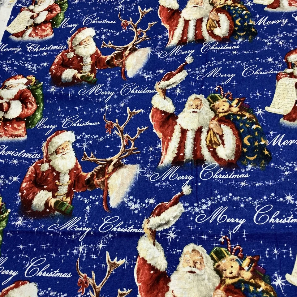 Merry Christmas Blue Santa Claus Blue Reindeer David Textiles Fabric 1.5 Yard - Image 4 of 4
